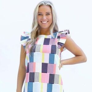 Michelle McDowell Multicolored Ruffle Blouse Striped Color Block Print Small